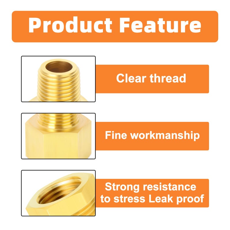 GASHER 15PCS Brass Pipe Fitting, Hex Bushing, Reducer Adapter, Reducing Hex Nipple 1/2 Inch NPT x 3/8 Inch NPT - Image 5